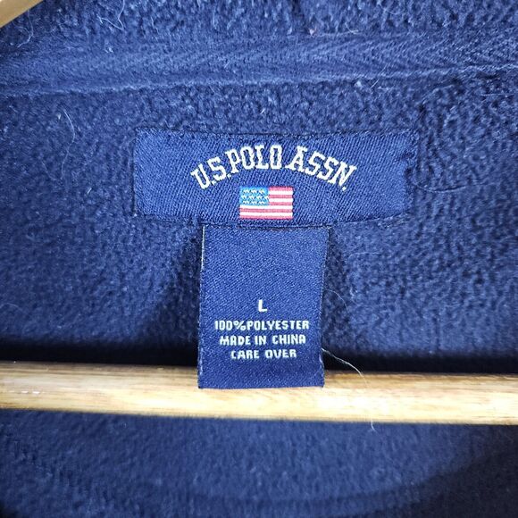 US Polo Assn Men's Fleece‎ Hooded Jacket Size L Blue & Yellow Full Zip Polyester - Picture 4 of 11